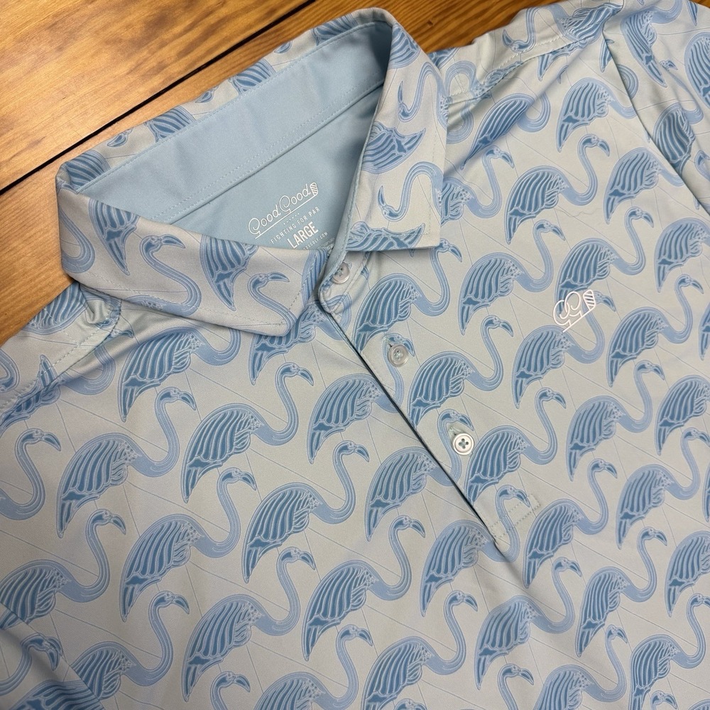 Good Good Golf Polo Fighting For Par Shirt Mens Large All Over Print Flamingo